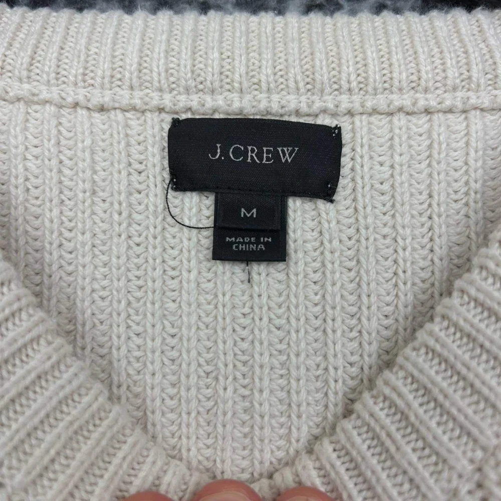 J. Crew Fisherman Sweater Men Medium Knit Pullover Suede Shoulder Patch Cotton M